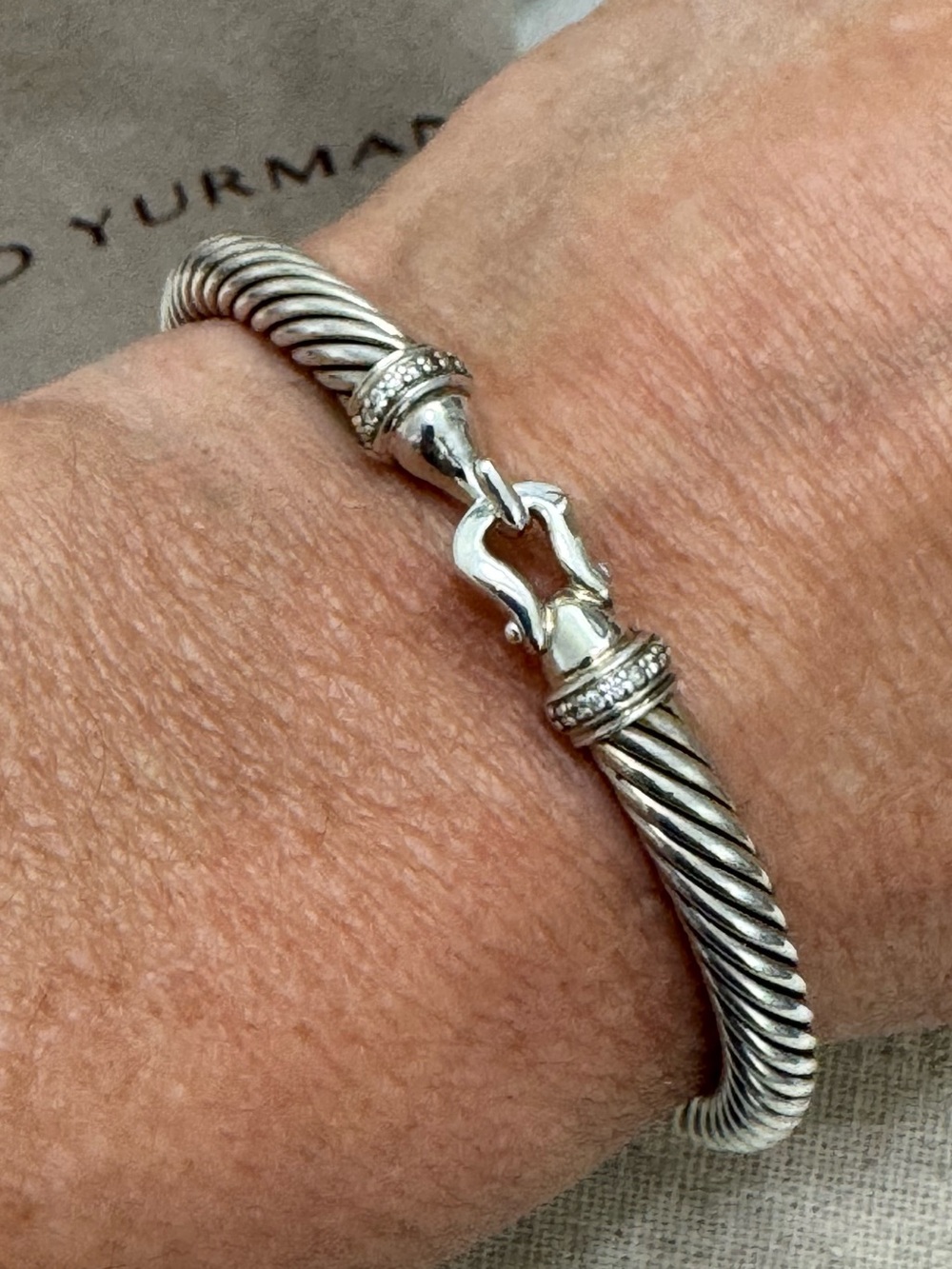 David Yurman 5mm Diamond Hook & Buckle .925 Cable Bracelet Size XSmall